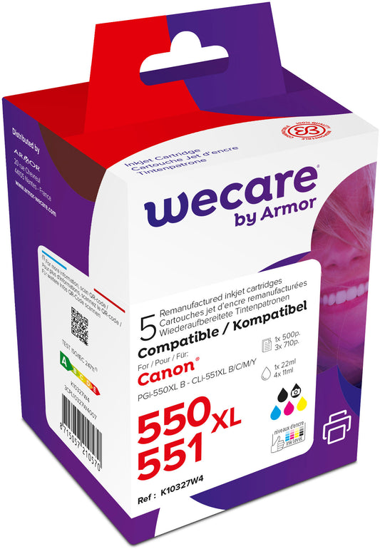 WECARE Multi rebuilt 550/551 BKCMY PGI550/CLI551WE z.Canon PIXMA MG5450 22(4x11ml