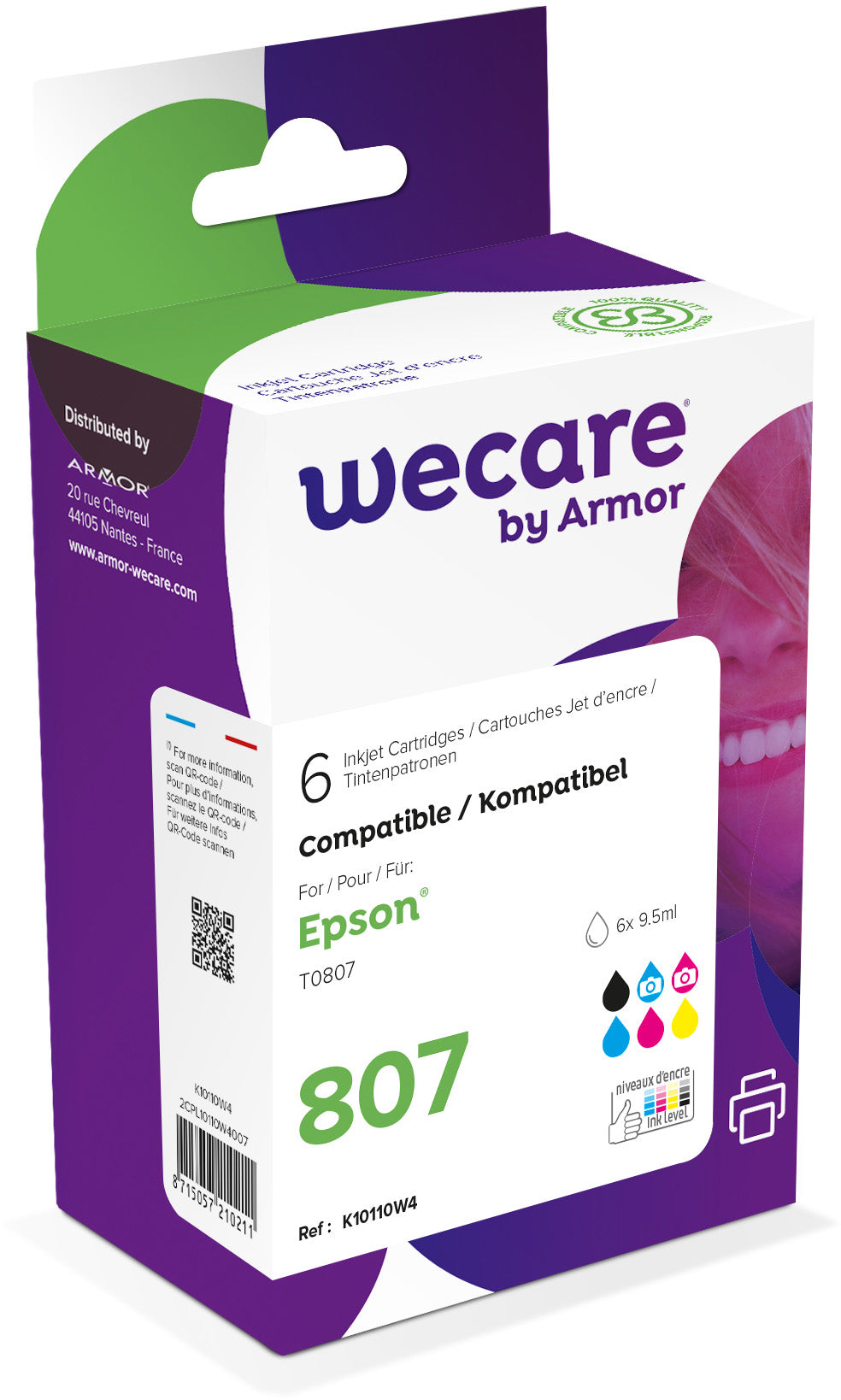 WECARE Multipack rebuilt 6-color T080740WE z.Epson StylusPhoto R2 6x9.5ml