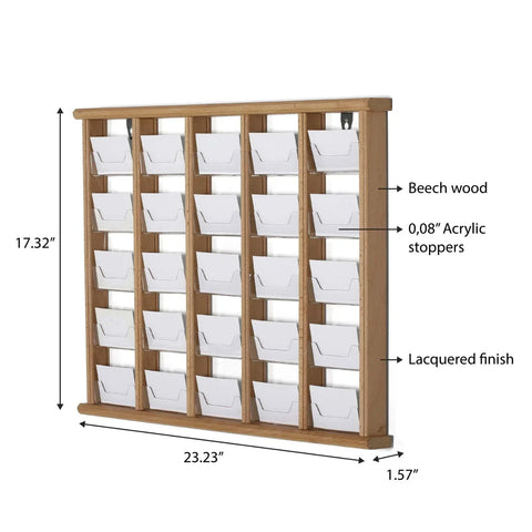 Wandkartenhalter aus Holz, 5-stufig, 25 Fächer, Buche
