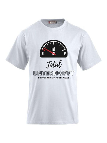 T-Shirts bedrucken mit Spruch - Total unterhopft bringt mir ein neues Glas
