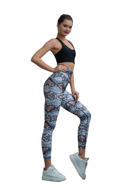 328 Ekstra Høy Midje Leggings i Brun & Blå