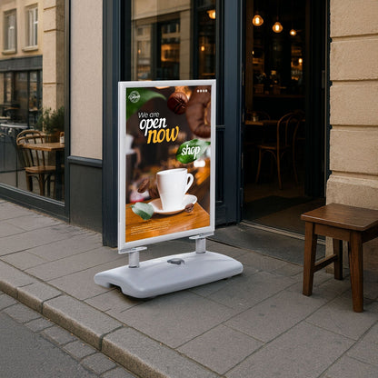Kundenstopper Alu "Poster Swing" mit Wassertank, DIN A1, Silber, Outdoor