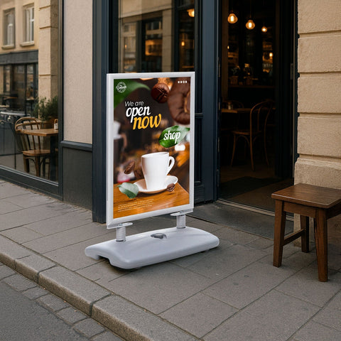 Kundenstopper Alu "Poster Swing" mit Wassertank, DIN A1, Silber, Outdoor