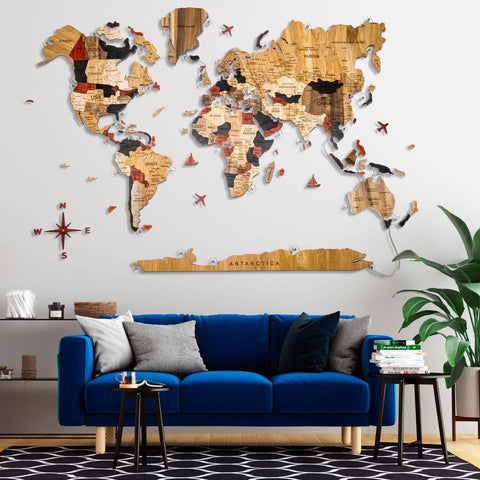 led wooden world map