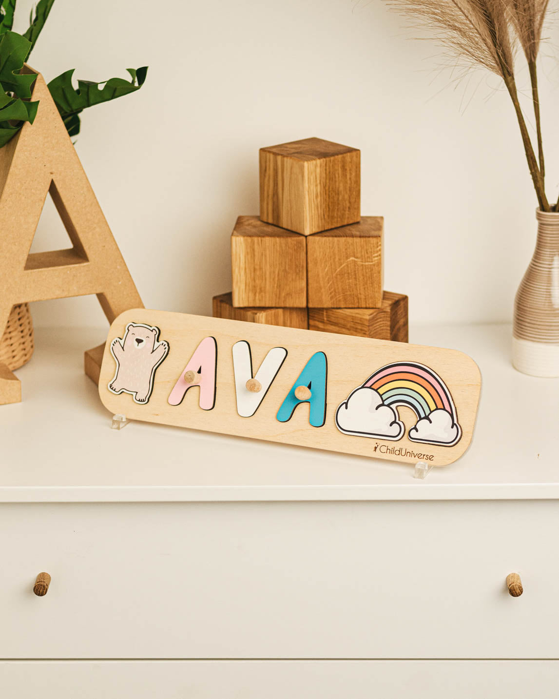 wooden puzzle with pegs 