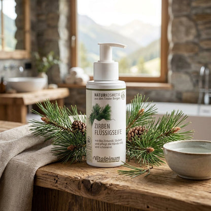Unterweger Zirben Vloeibare Zeep 140 ml – Natuurlijke cosmetica met Bio-Zirbenolie voor milde reiniging & alpine geur