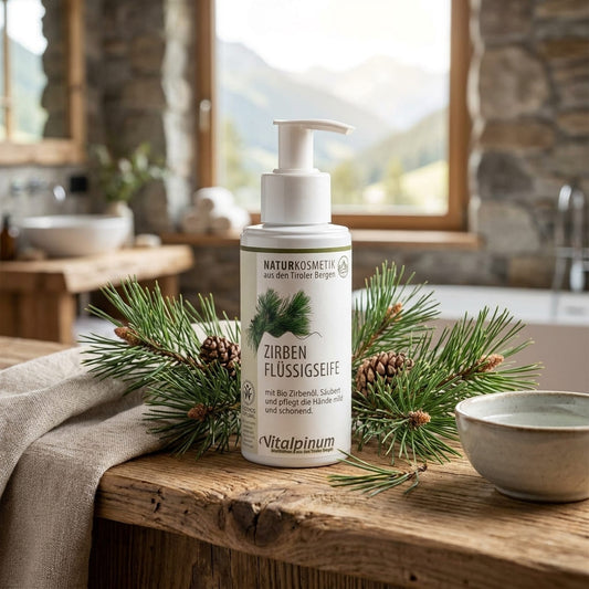 Unterweger Zirben væske sæbe 140 ml – Naturkosmetik med økologisk Zirbenolie til mild rengøring & alpin duft