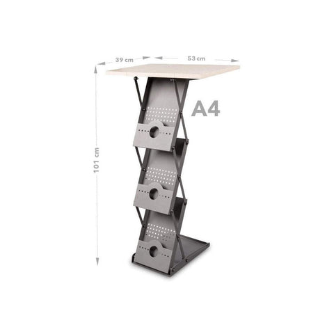 Faltbarer 2 in 1 Prospektständer Concord mit Theke, A4, Grau/Holz