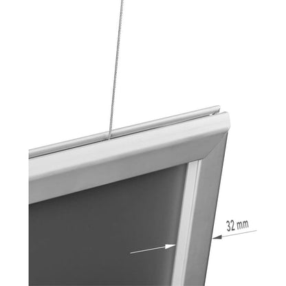 Hängender Alu Klapprahmen beidseitig, DIN A1, 32mm, Silber