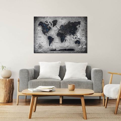 cork world map with pins