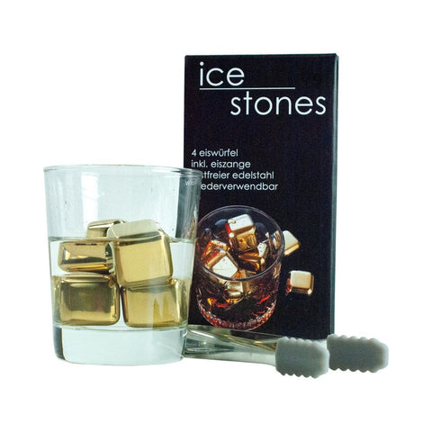 Ice Stones Edelstahl-Kühlsteine 4er Set mit Eiszange