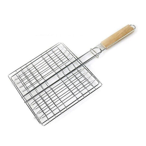 Grillkorb aus Eisen 20x20cm mit Holzgriff – Für Fleisch, Gemüse & Meeresfrüchte