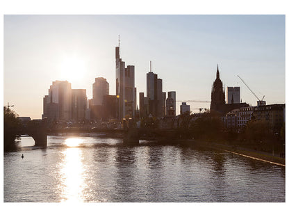 Leinwandbild Skyline Sonnenaufgang bei Frankfurt am Main