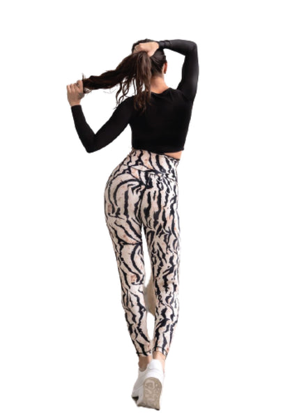 303 Extra High Waist Leggings in Beige & Schwarz gemustert