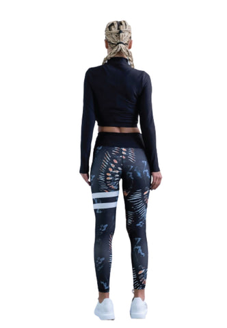 1163 Leggings a vita extra alta in nero e blu con strisce