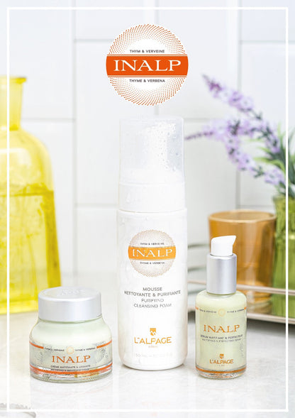 Set ou Coffret Gåva Kräm Matifierande och Lätthanterlig + Serum Matifierande och Lätthanterlig + Rengörande Mousse INALP