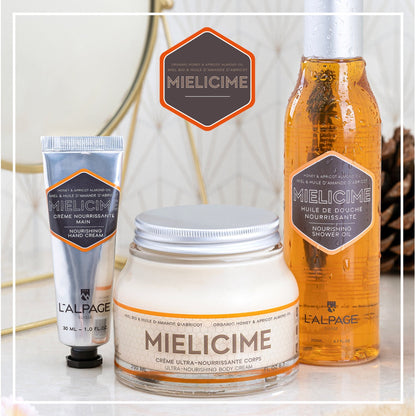 Set ou Coffret Cadeau TRIO Crème Corps 200ml + Crème Main + Huile Douche Mielicime