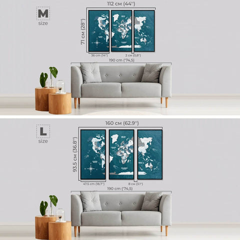 wooden map on three panel