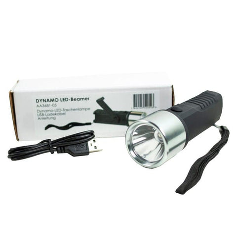 Dynamo LED Taschenlampe – 80 Lumen, kurbelbar & USB, 300 mAh Akku