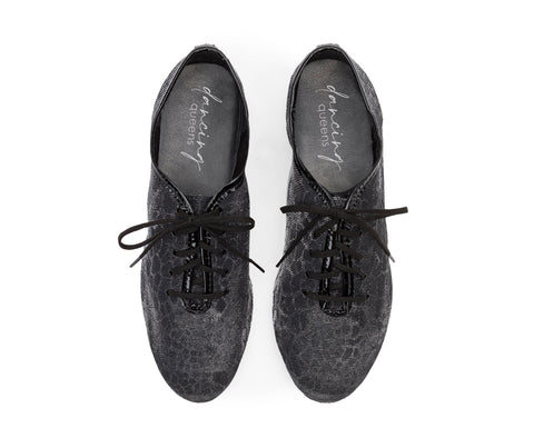Flow Tanzschuhe in Silber & Schwarz Glitter