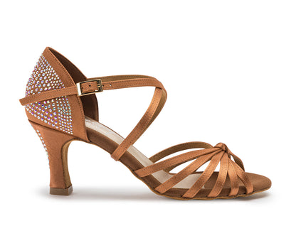 Elation Accent Show-Tanzschuhe en Bronze Satin Strass avec semelle flexible