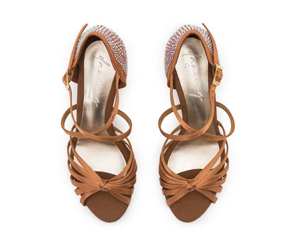 Elation Accent Show-Tanzschuhe en Bronze Satin Strass avec semelle flexible