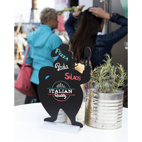 Securit®, Tischkreidetafel Aufsteller mit Aluminiumfuss, "Chefkoch" Form-Silhouette, 22x35cm