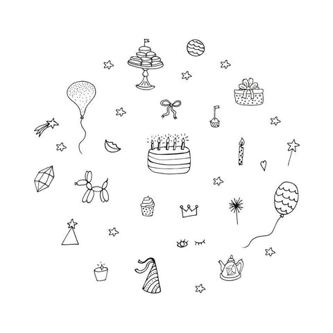 Securit® Fensterschablonen "Windoodle", Format: A2, Thema: Girl Birthday, inkl. 1 Securit® Kreidestift, 3er Set