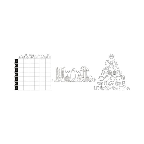 Securit® Fensterschablonen "Windoodle", Format: A2, Thema: Food, inkl. 1 Securit® Kreidestift, 3er Set