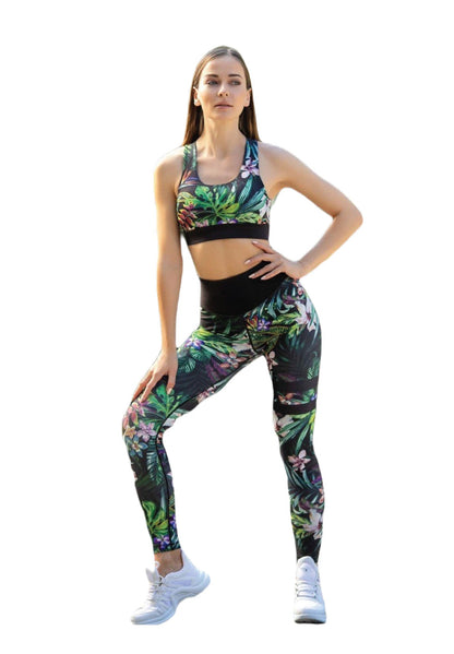 876 Extra High Waist Leggings in Schwarz & Grün geblumt