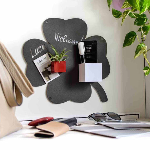 KalaMitica® Kreidetafel Magnetisch, Ohne Rahmen, Kleeblatt, 33x33cm, Schwarz/Anthrazit