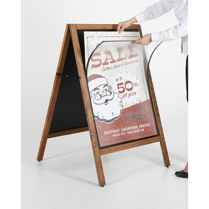 Premium Holz-Kundenstopper A1 – Magnetisch & Wetterfest (Dunkelbraun, Outdoor)