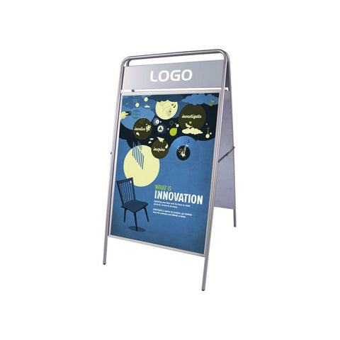 Kundenstopper Stahlrohr Classic mit Logoschild, Outdoor