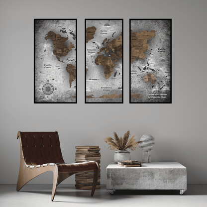 triptych world map