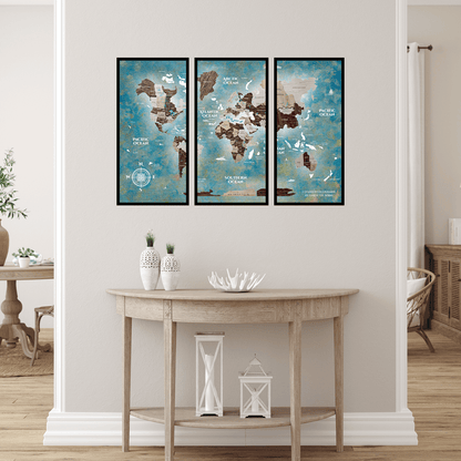 world map triptych