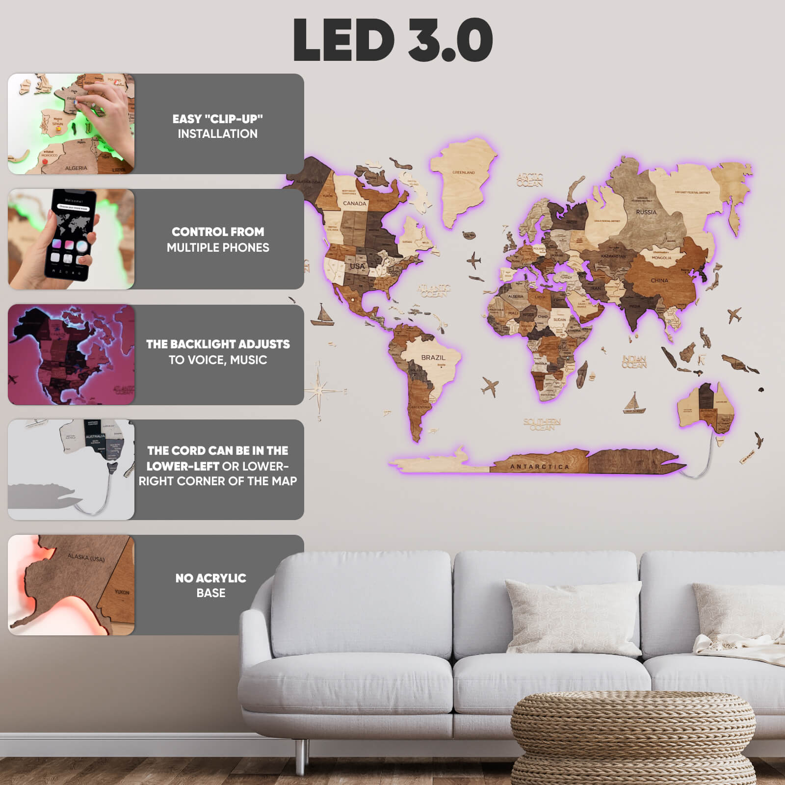 led 3d world map