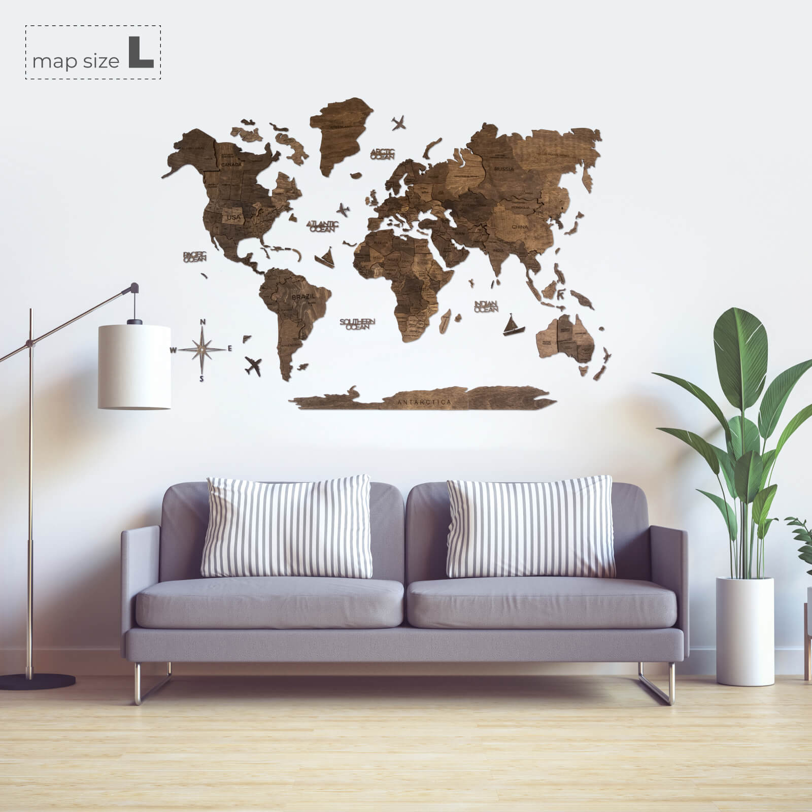 wooden wall map walnut