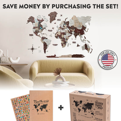 Enjoy The Wood - Travel Wall Decor Set - ✈️  Pin The World! -  World Map Puzzle for Travel Lovers 🗺️