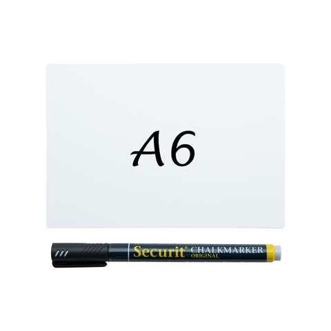 Securit® Kreidetafel TAGs A6 Weiss, inkl. 1 Securit® Kreidestift, 4 Spikes und 4 transparenten Haltern, 20er Set