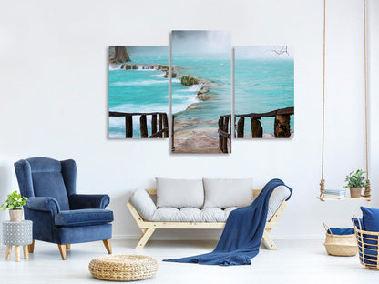 Leinwandbild 3-teilig modern Haus am Wasserfall