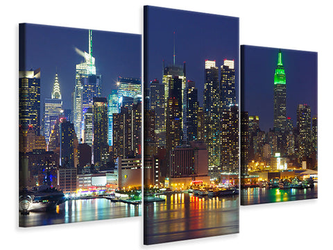 Leinwandbild 3-teilig modern Skyline New York Midtown bei Nacht