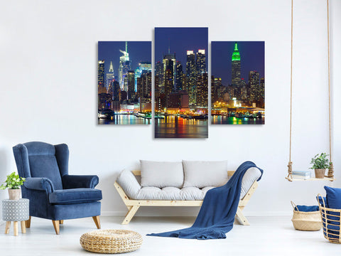 Leinwandbild 3-teilig modern Skyline New York Midtown bei Nacht