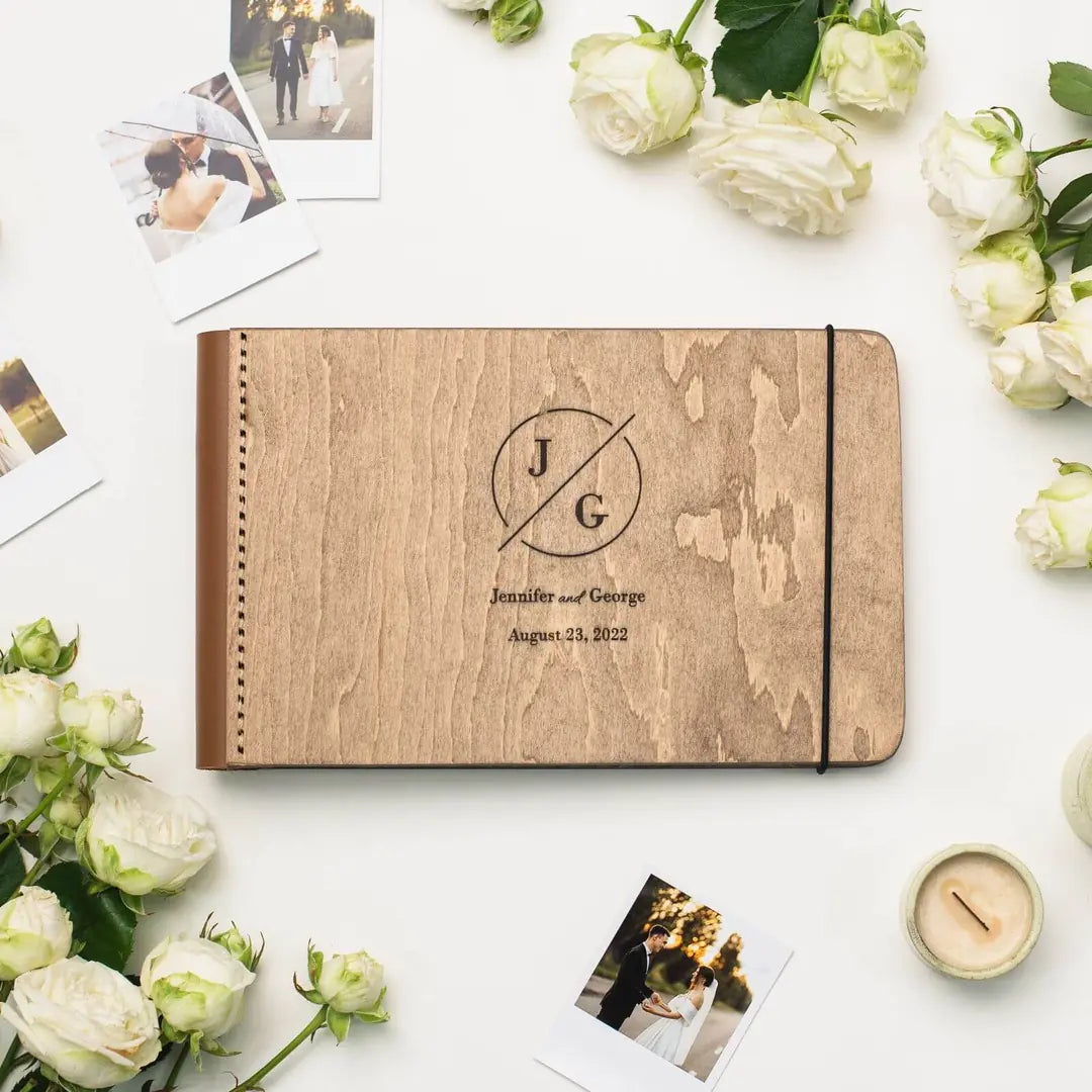 wooden album with leather