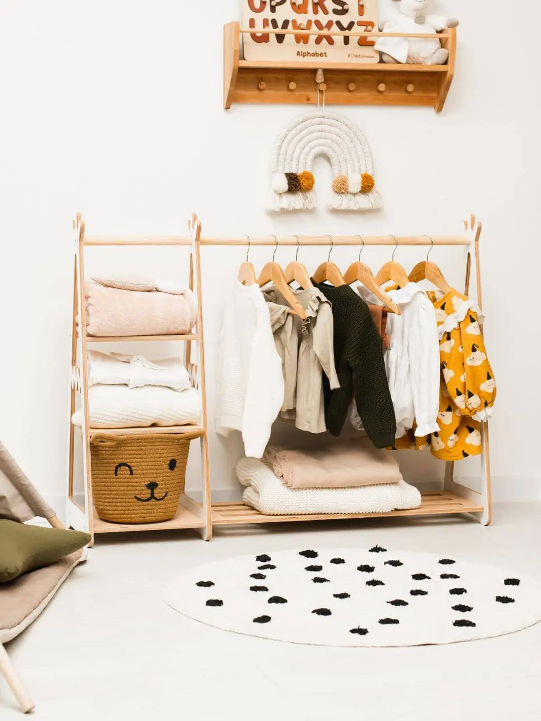  children's wooden clothing rack