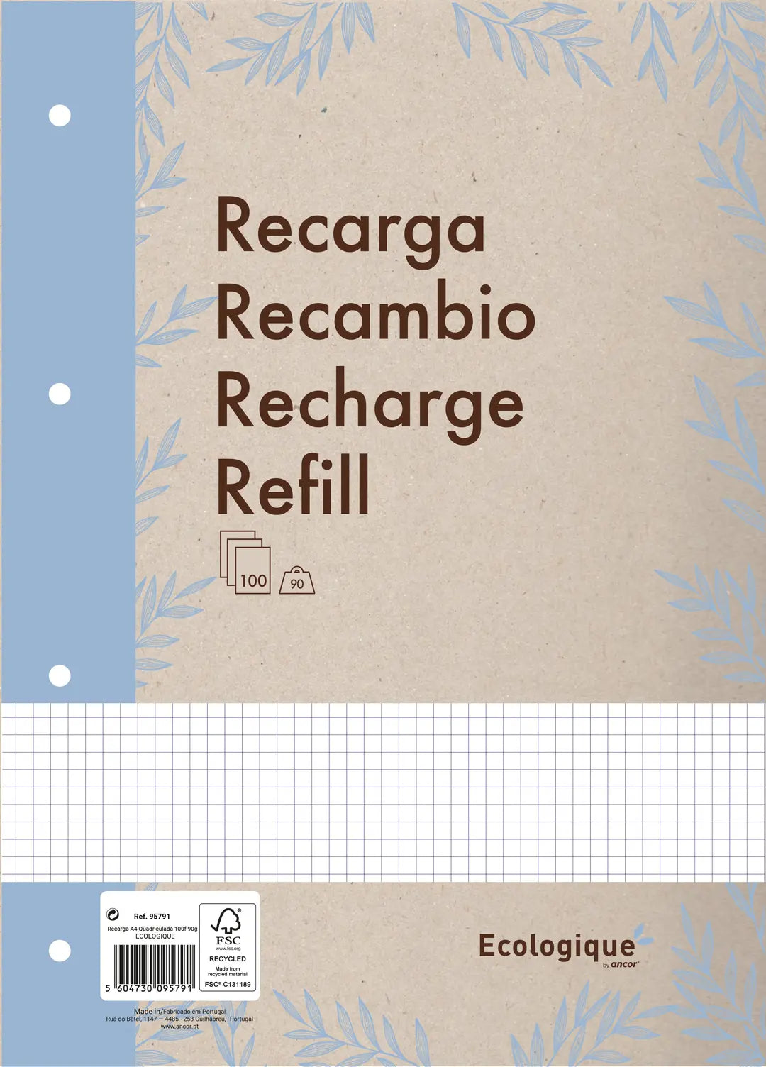 ANCOR Refill Blätter A4 116137 ECOLOGIQUE,90g,kariert 100 Bl.