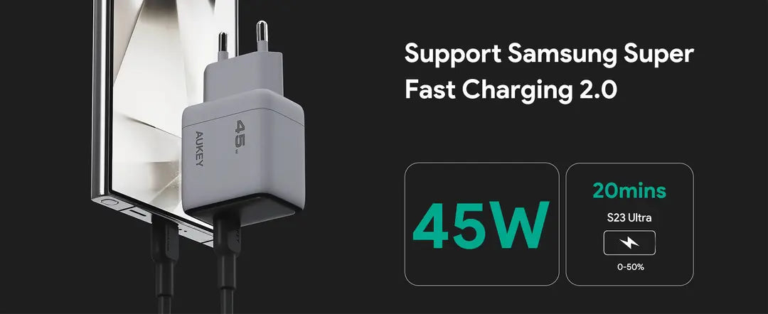 AUKEY Comet 45W GaN PD PA-C2 1-Port, Wall Charger Grey