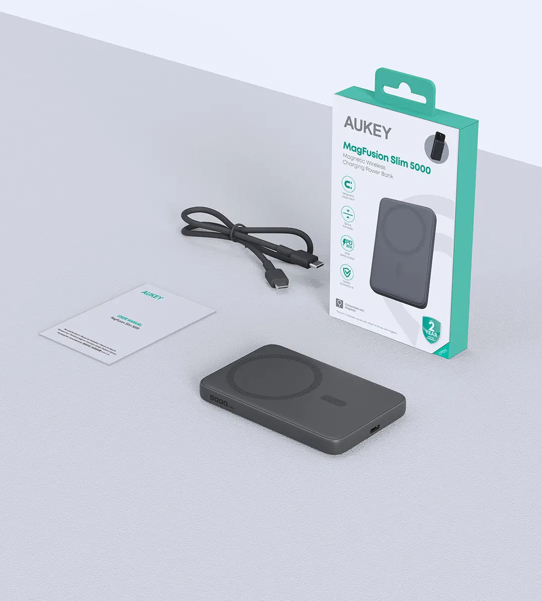 AUKEY MagFusion 5000mAh PB-MS03 GR Powerbank Wireless Grey