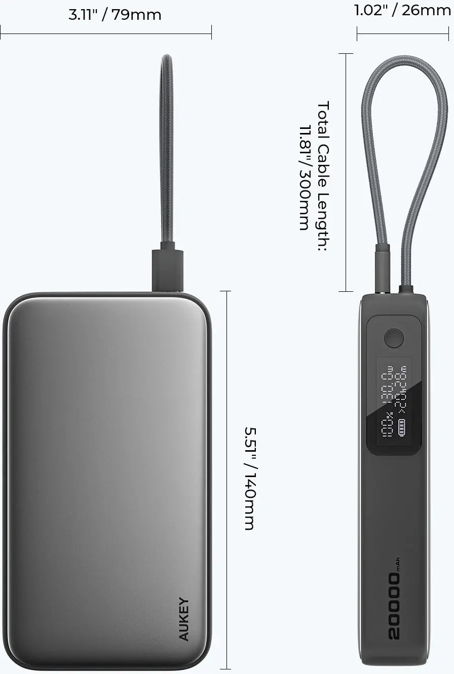 AUKEY Spark Sling 20000mAh PB PB-Y48 100W PD Bild-in-USB-C Cal.Gr