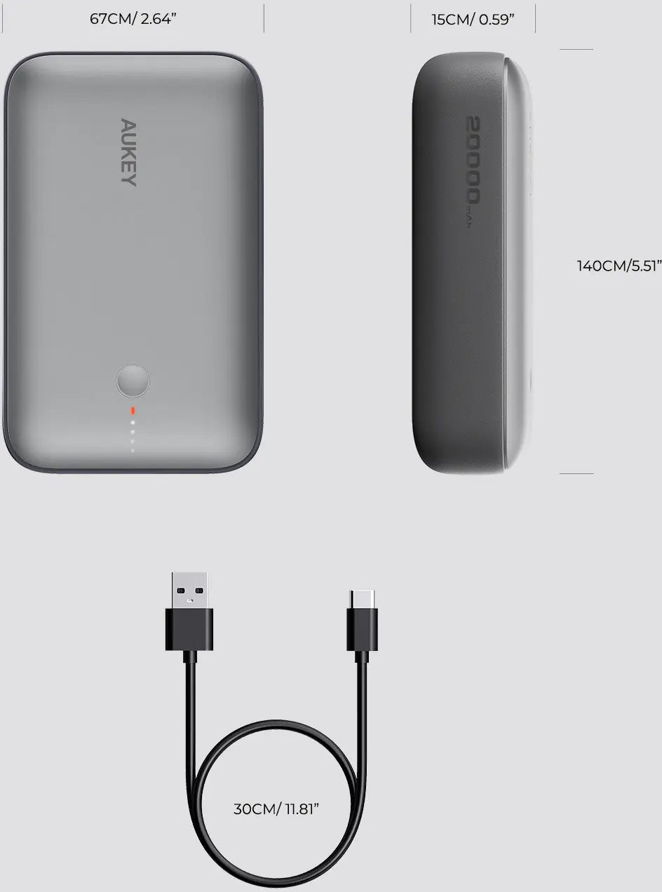 AUKEY Spark Mini 20000, 20W, PD,QC PB-Y57 GR Powerbank, Gray,USB-C,USB-A