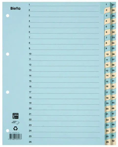 BIELLA Kartonregister 210g A4 46244500U blau/gelb 1-52